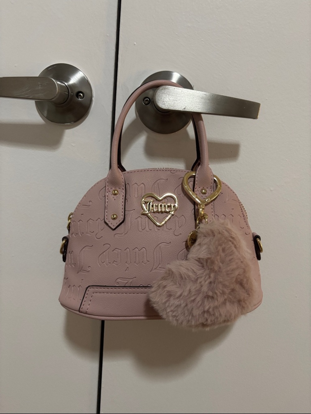 Juicy Couture Muted Pink Small Dome Arm Bag with Fur Heart Keychain